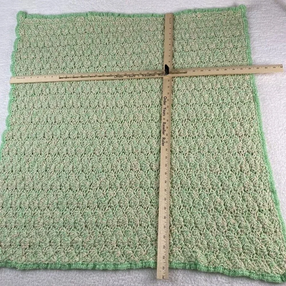 Handmade Crochet Throw Baby Blanket‎ 35x32 Afghan Greens Baby Room Neutral